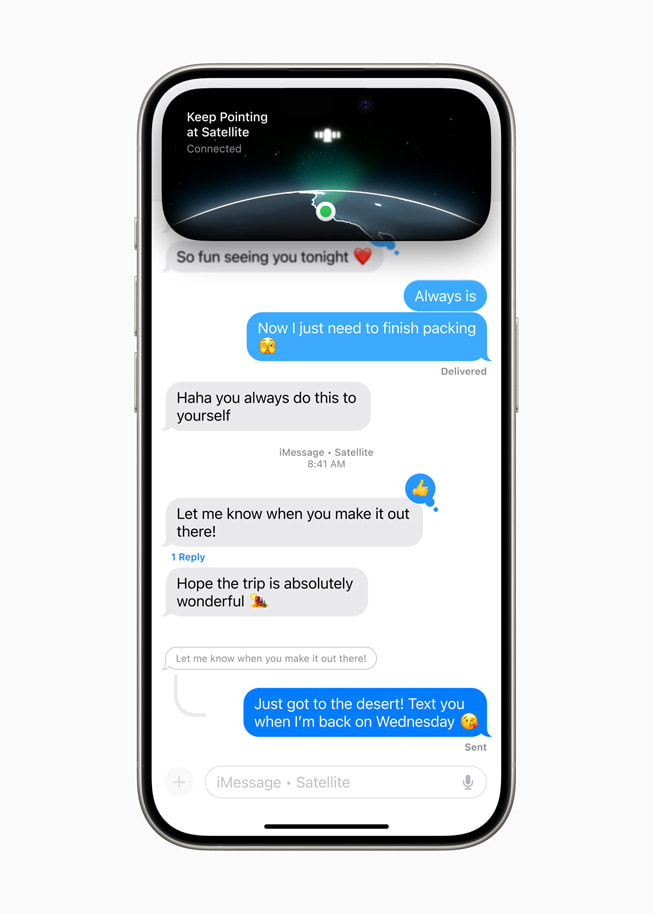 iPhone 15 Pro’da Uydu üzerinden Mesajlar ?zelli?i g?steriliyor.