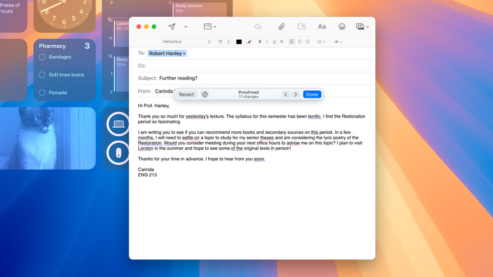 Apple Intelligence’tan gü? alan Proofread arac? bir kullan?c?n?n MacBook Pro’sunda g?steriliyor.