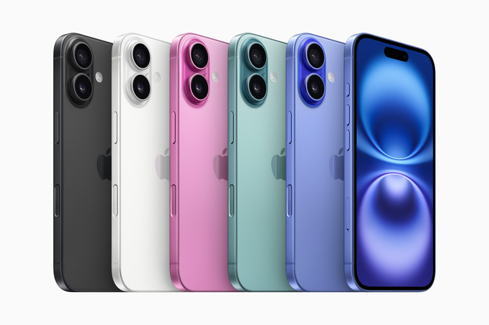 iPhone 16 ayg?tlar? siyah, beyaz, pembe, deniz mavisi ve lacivertta? renklerinde g?steriliyor.