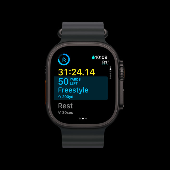 Apple Watch Ultra 2’de yüzme esnas?nda ?zel Antrenmanlar i?in S?radaki antrenman g?rünümü g?steriliyor.