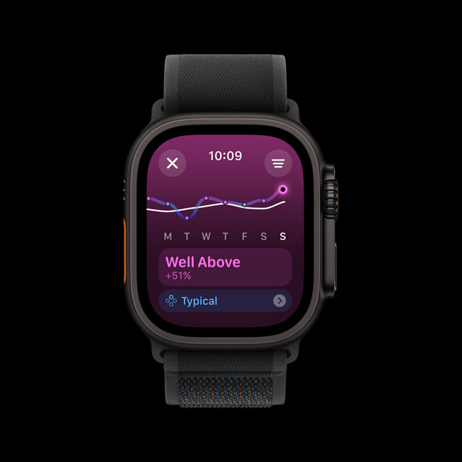 Apple Watch Ultra 2’de watchOS 11’deki yeni antrenman yükü ?zelli?i g?steriliyor.