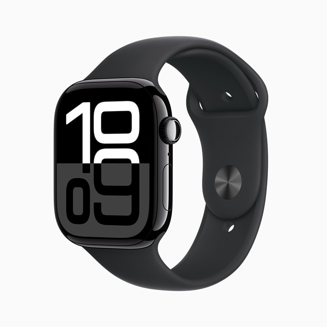 Apple Watch Series 10 in the new jet black polished aluminum finish.
