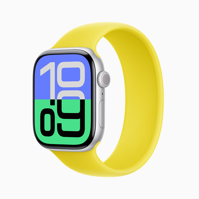 Apple Watch Series 10 dalam perak aluminium.