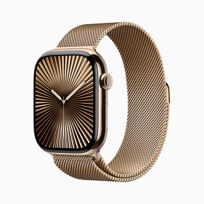 Apple Watch Series 10 titanium warna emas.