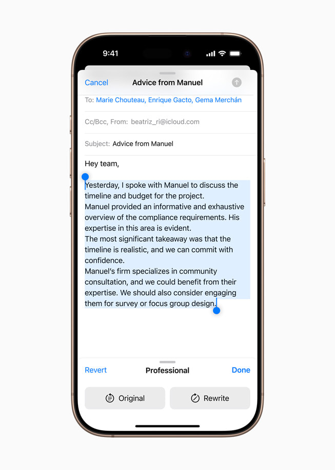Mail uygulamas?nda, kullan?c?n?n yazd?klar? Apple Intelligence destekli Yazma arac?yla daha profesyonel bir tonda yeniden düzenleniyor.