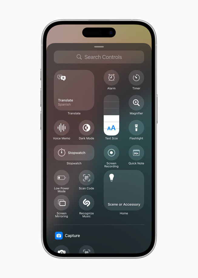 iPhone 16 Pro’da iOS 18’in Denetim Merkezi g?steriliyor.