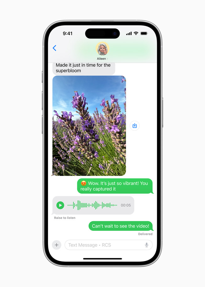 iPhone 16 Pro’daki Mesajlar uygulamas?nda güncellenen RCS i?levi g?steriliyor.