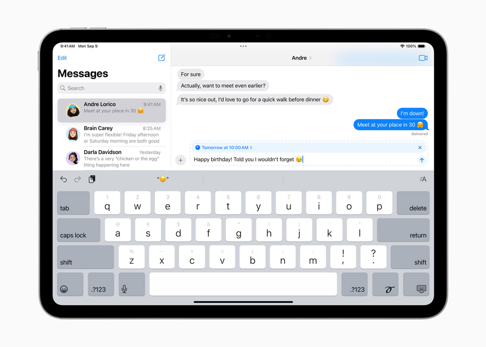 Un iPad Pro de 11 pulgadas muestra un mensaje de cumplea?os programado para el día siguiente.