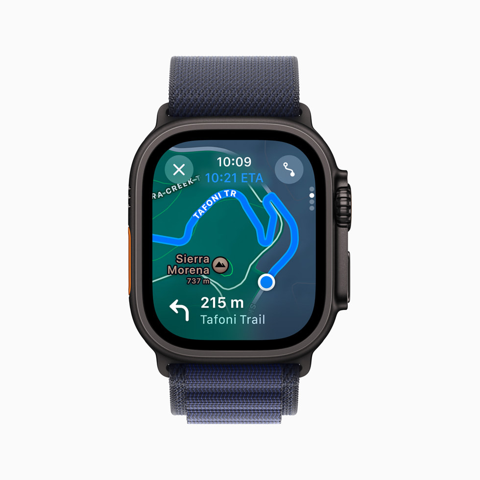 Apple Watch Ultra 2’de bir kullan?c?n?n ?zel do?a yürüyü?ü rotas? g?steriliyor.