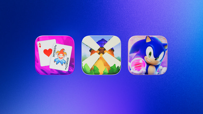 2024 Y?l?n Apple Arcade Oyunu finalistlerini temsil eden simgeler: Balatro+, Outlanders 2 ve Sonic Dream Team.