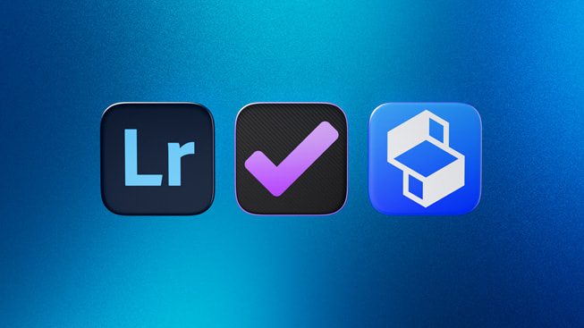 2024 Y?l?n Mac Uygulamas? finalistlerini temsil eden simgeler: Adobe Lightroom, OmniFocus 4 ve Shapr3D.
