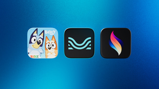 2024 Y?l?n iPad Uygulamas? finalistlerini temsil eden simgeler: Bluey: Let’s Play, Moises ve Procreate Dreams.
