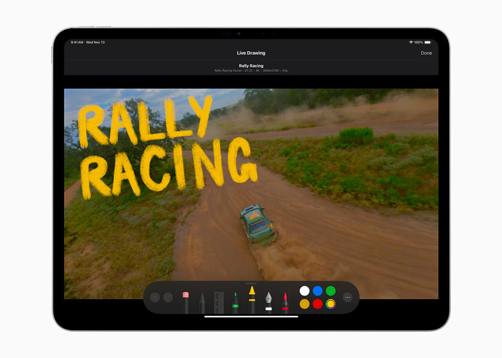 iPad Pro’da iPad i?in Final Cut Pro 2.1’deki Canl? ?izim ?zelli?i g?steriliyor.