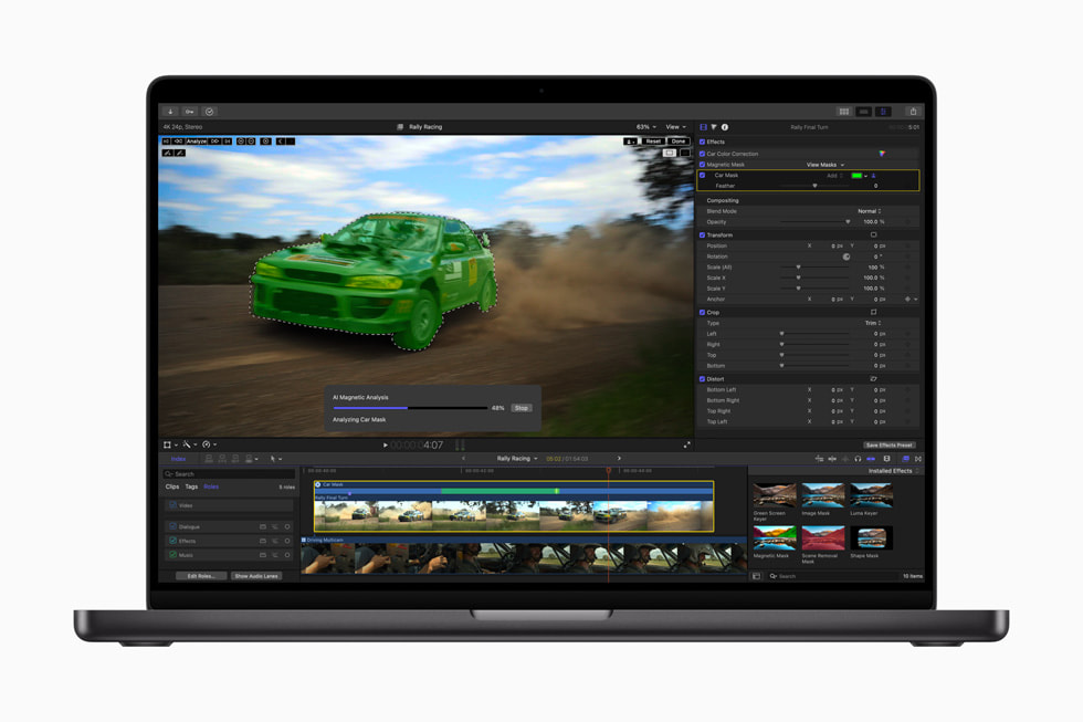 Final Cut Pro 11’in yeni ?zelli?i Magnetic Mask, MacBook Pro’da g?steriliyor.