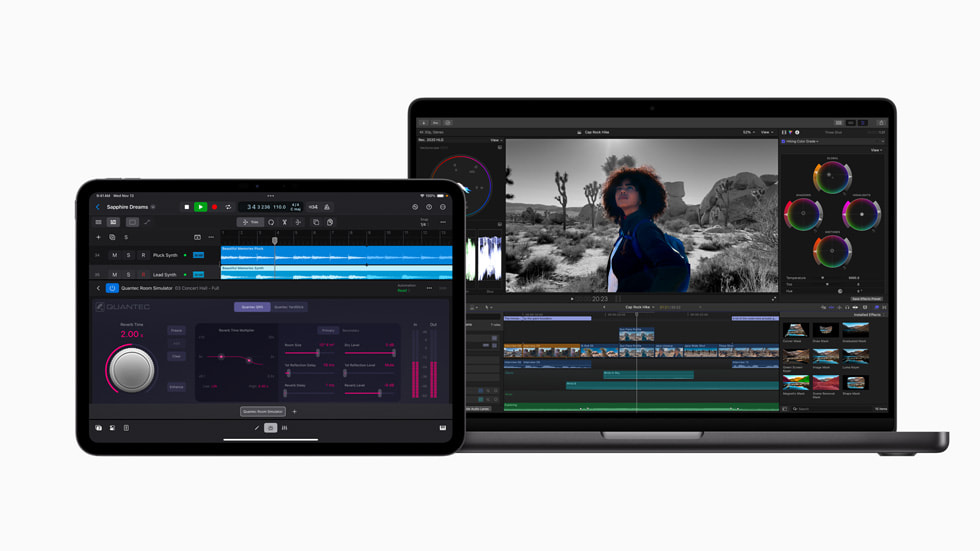 iPad Pro’da iPad i?in Final Cut Pro 2.1 ve MacBook Pro’da Final Cut Pro 11 g?steriliyor.