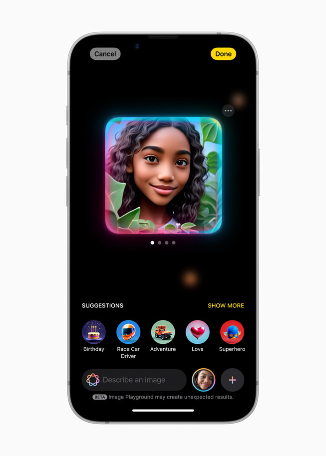 Editor Image Playground ditampilkan pada iPhone 16e.