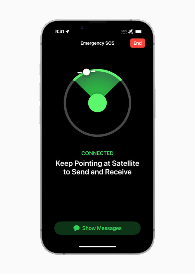Darurat SOS via satelit yang ditampilkan pada iPhone 16e.