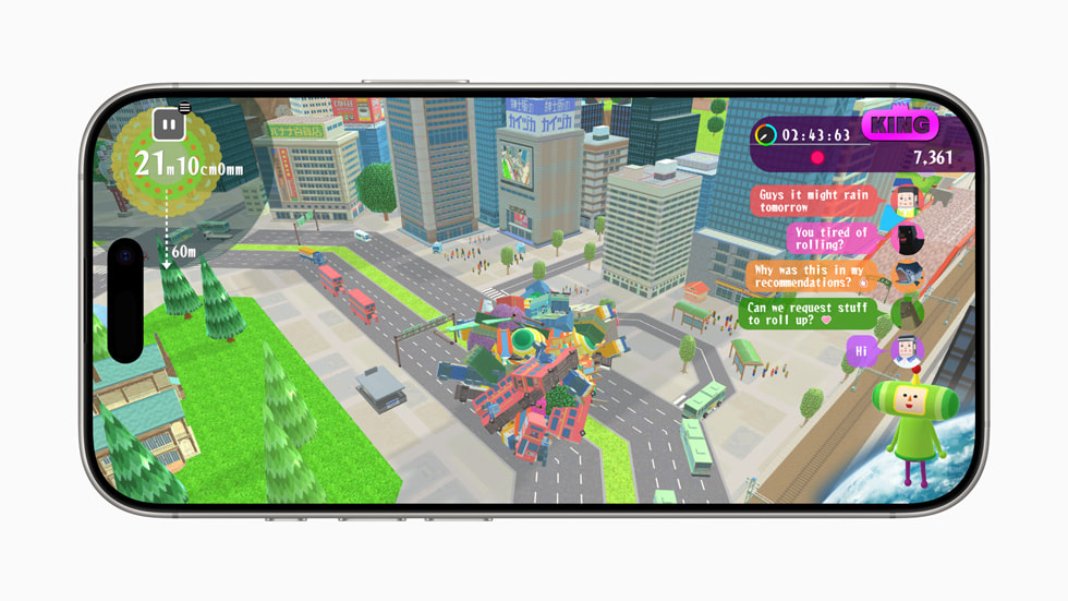 Un fotogramma del gioco Katamari Damacy Rolling LIVE di Bandai Namco. Mostrato su iPhone 16 Pro.