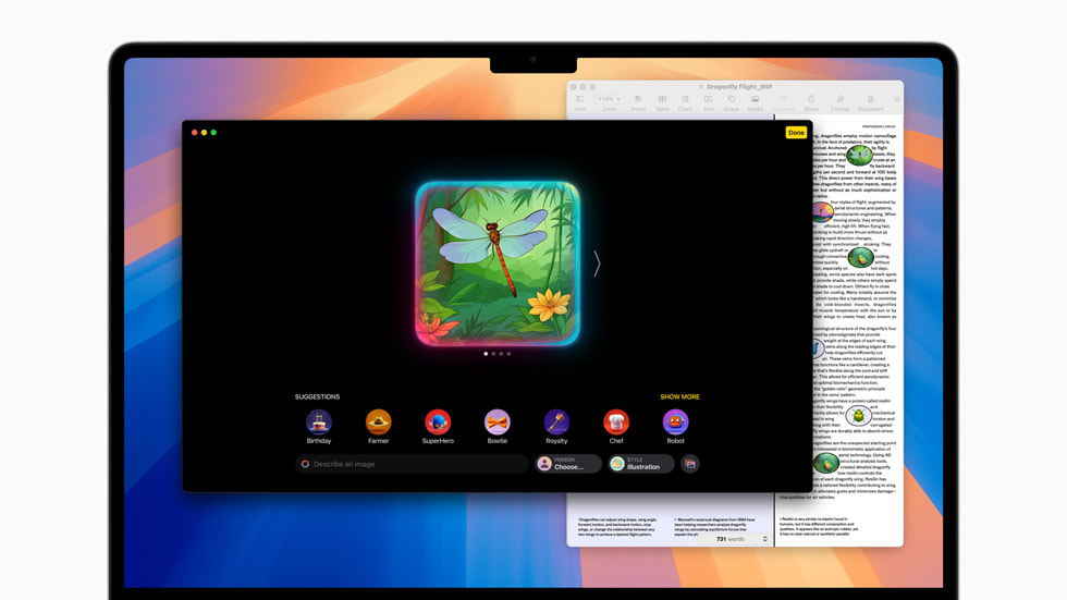 Image?Playground op MacBook?Air met een illustratie van een libelle.