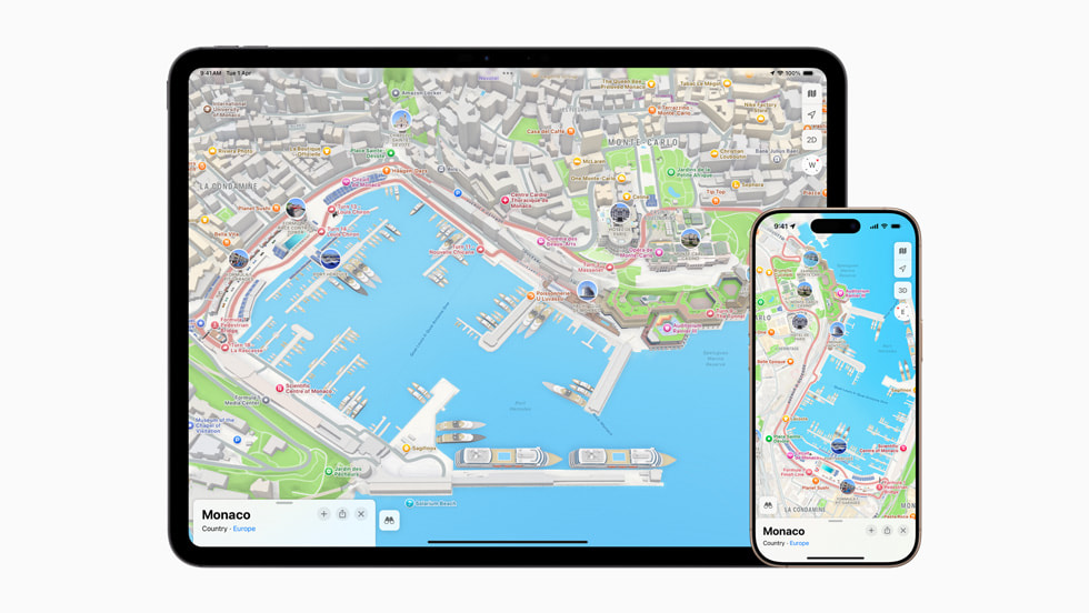 Apple Karten mit der neuen Detaillierte Stadtansicht für Monaco auf einem iPad.