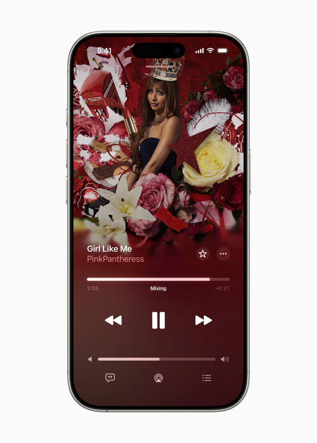 Un iPhone 16 Pro muestra la nueva funcionalidad AutoMix en Apple?Music.
