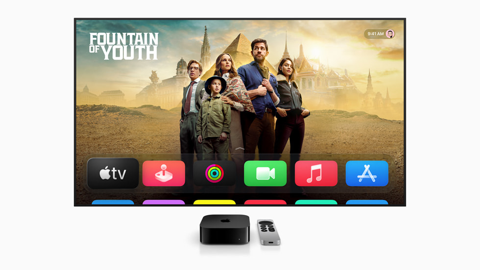 Apple TV 上顯示的 Liquid Glass 影像。