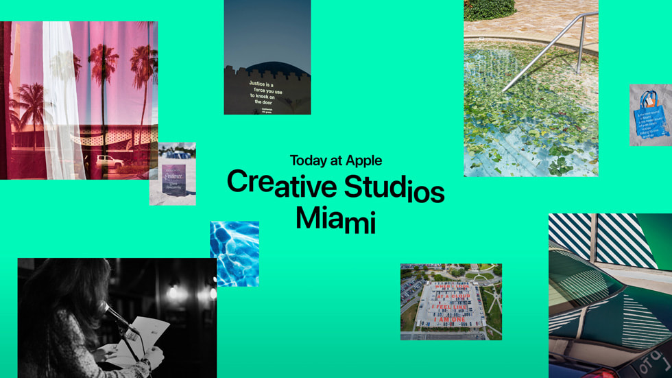Kolaj tarz?nda bir g?rselde “Today at Apple Creative Studios Miami.” yaz?yor