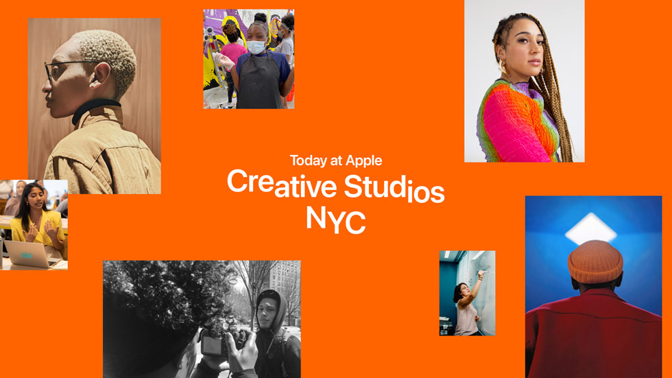 Kolaj tarz?nda bir g?rselde “Today at Apple Creative Studios New York.” yaz?yor