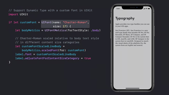Ekran?nda tipografi dersi yer alan bir iPhone 11 Pro g?rselinin yan?nda kod sat?rlar? g?steriliyor. 