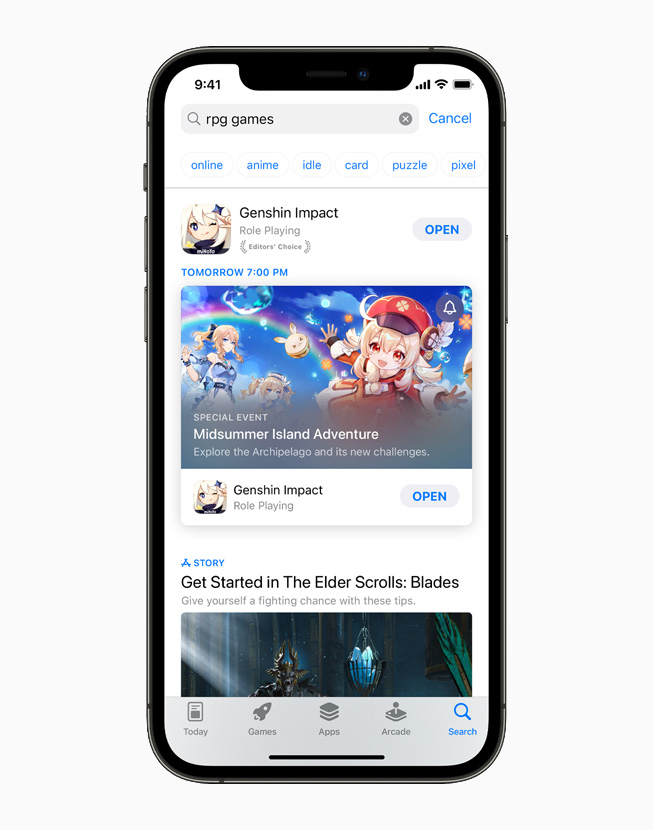 iPhone 12 Pro'da App Store’daki RPG oyunlar? g?steriliyor.