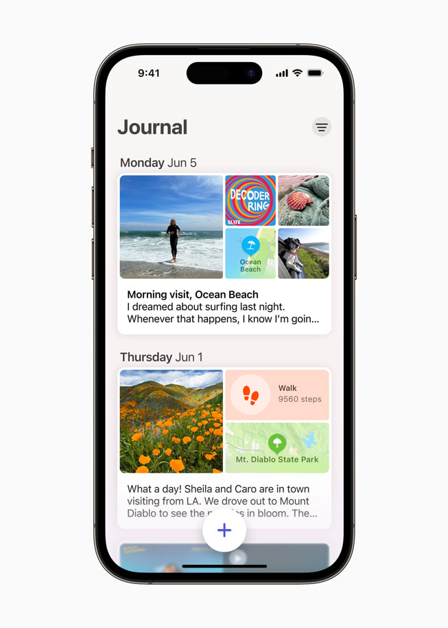 Hình ?nh n?i dung Journal trên iPhone 14 Pro.