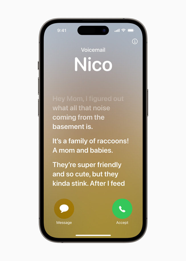 Hình ?nh b?n ghi Live Voicemail c?a Nico trên iPhone 14 Pro.