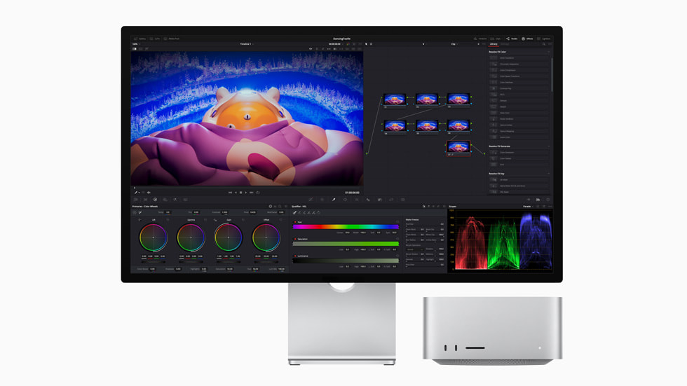 Mac Studio ve Mac Pro’daki Da Vinci Resolve uygulamas?nda i?lenen bir video g?steriliyor.
