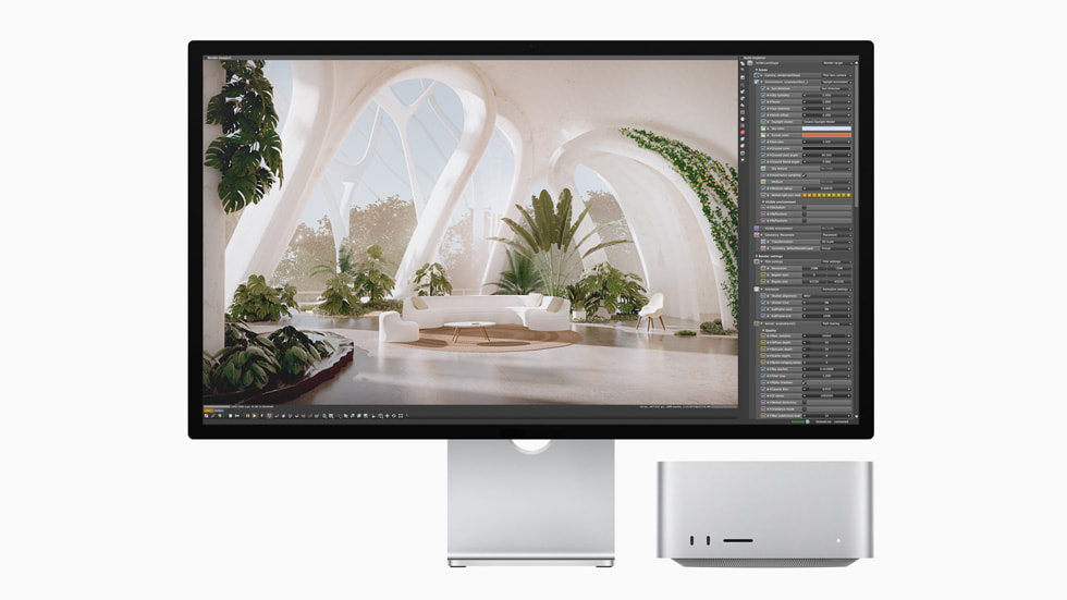 Mac Studio ve Mac Pro’daki Octane uygulamas?nda render alma i?lemi g?steriliyor.
