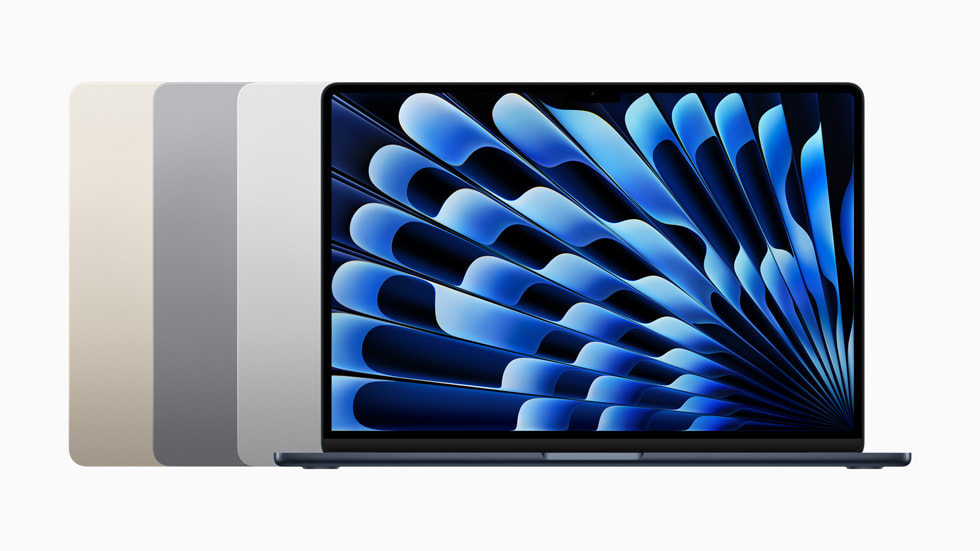 Y?ld?z ?????, uzay grisi, gümü? ve gece yar?s? renk se?enekleriyle 15 in? MacBook Air.