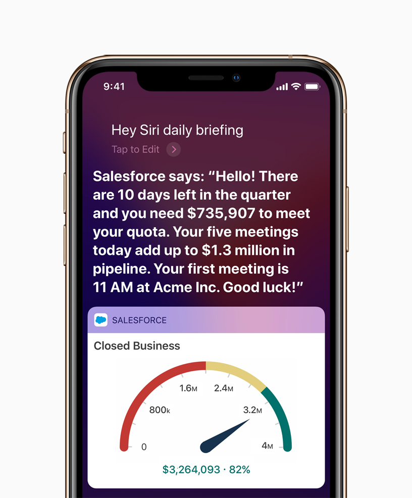 Siri ve Salesforce Einstein Sesi’nin g?steren bir iPhone ekran?. 