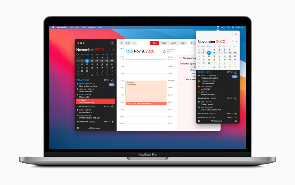 MacBook Pro’da Fantastical takvim uygulamas? g?rüntüleniyor.  
