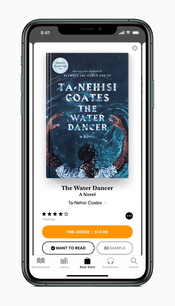 ???? ????? ?????? ?????? The Water Dancer ?? ????? Apple Books ??? iPhone 11 Pro.
