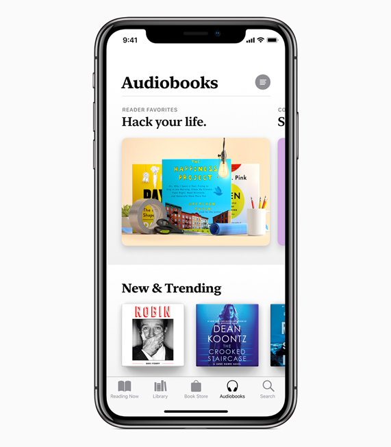 iPhone X’da Apple Books uygulamas?ndaki Audiobooks ekran? g?rüntüleniyor.