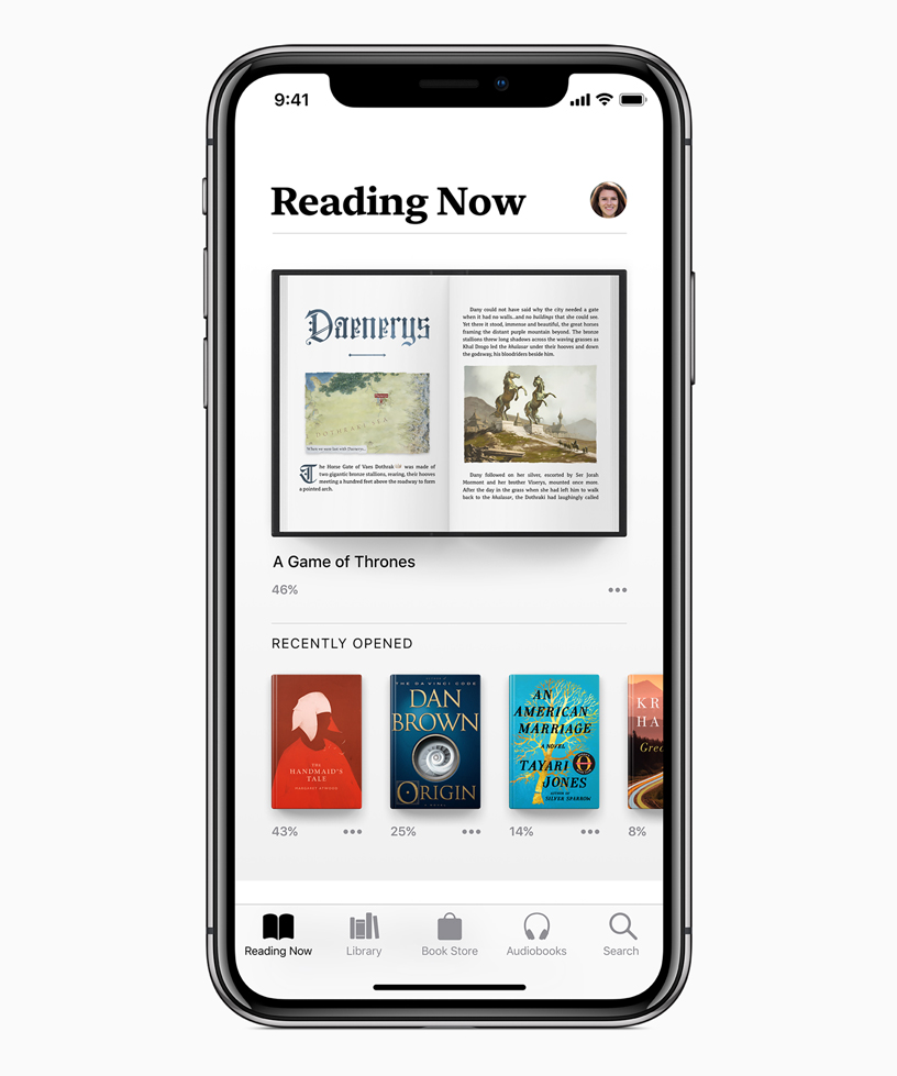 Apple Books uygulamas?ndaki Reading Now ekran?nda Taht Oyunlar? kitab?ndan Daenerys b?lümü g?rüntüleniyor.