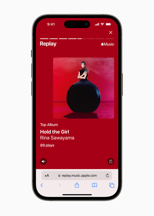 iPhone’daki Apple?Music’in Replay ?zelli?inde bir kullan?c?n?n en ?ok dinledi?i albüm g?steriliyor.