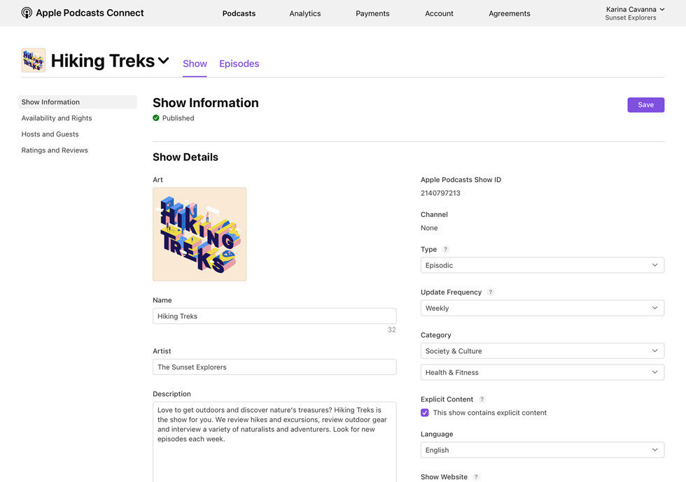???? ????? Apple Podcasts Connect ???? ??????? ???????? ???????? Hiking Treks.