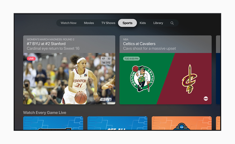 Apple TV uygulamas?nda Spor ekran?.