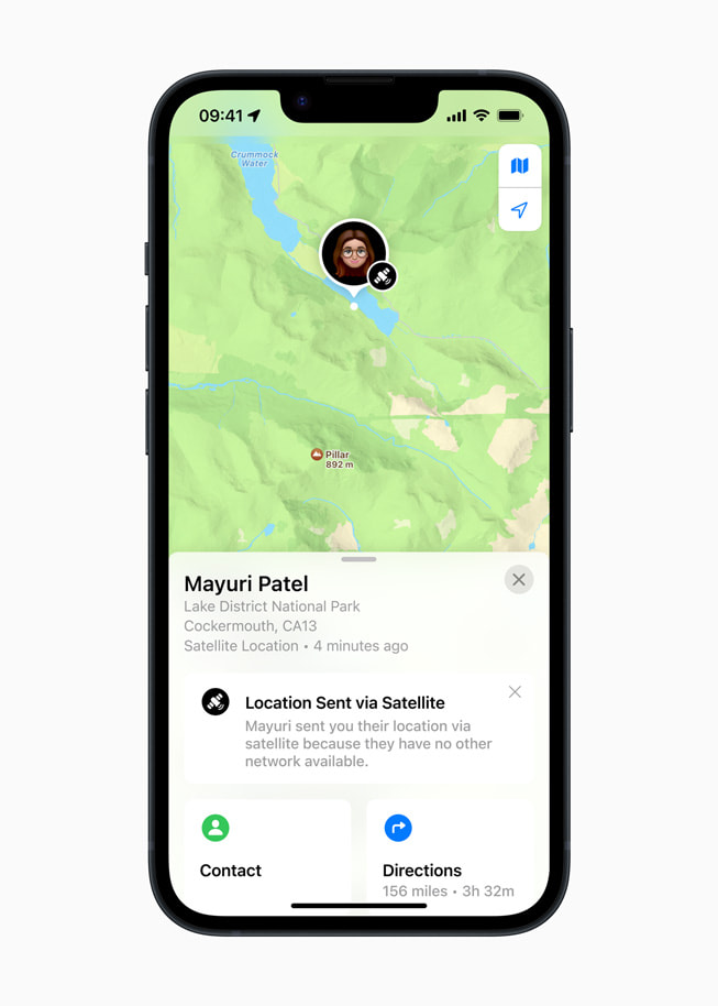 Emergency SOS via satellite sending location on the Find My app on iPhone 14 Plus.