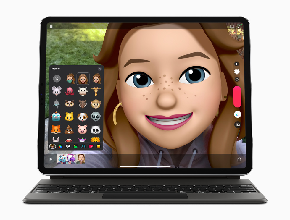 Content created on Clips, displayed on iPad Pro with Magic Keyboard.