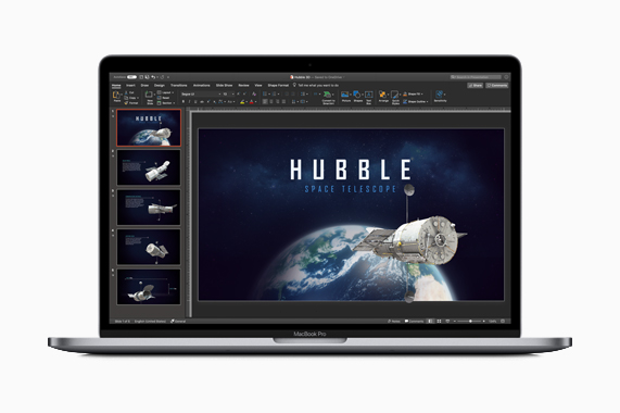 ???? ??? ????? PowerPoint ??? ???? MacBook Pro.