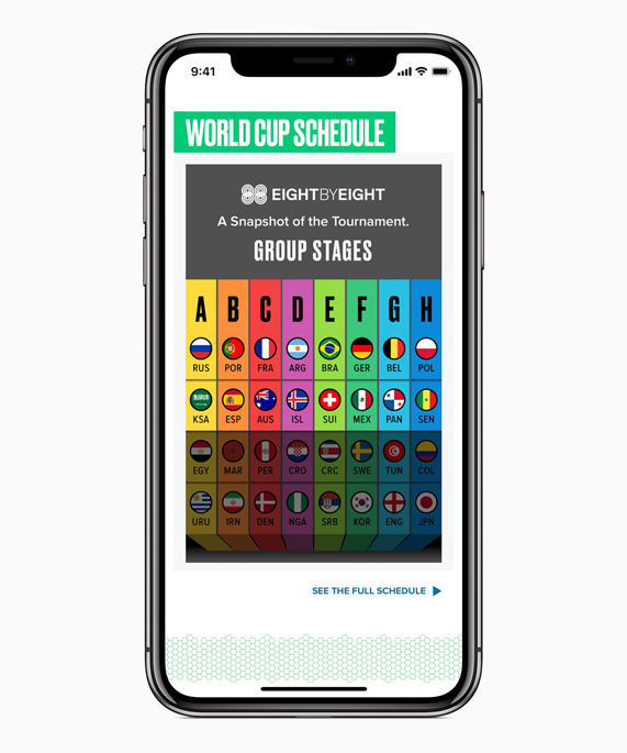 iPhone X’daki Apple News Uygulamas?’nda Eight by Eight’ten Dünya Kupas? ma? program?