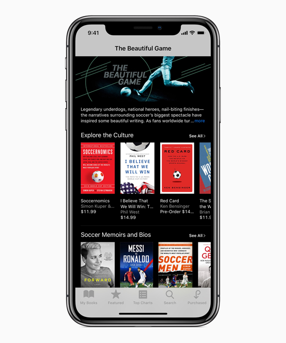iBooks ekran?ndaki “The Beautiful Game”de futbolla ilgili indirilebilecek kitaplar g?steriliyor