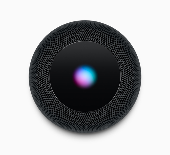 Siyah bir HomePod’un yukar?dan ?ekilmi? bir foto?raf?. 