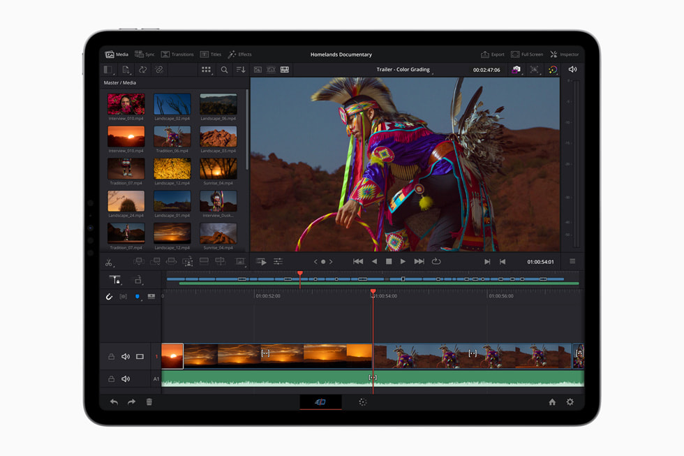 iPad Pro’da DaVinci Resolve kullan?larak bir video düzenleniyor.